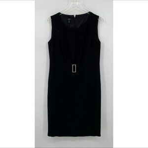 Basler shift dress black sleeveless silver belt LBD sheath elegant career 40 10